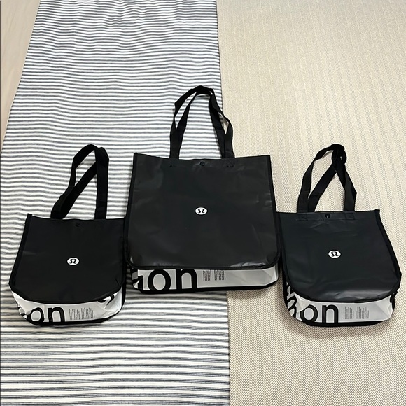 Lululemon Reusable Bags Lot of 3 Large Small Black White Shopping Bags Tote Bags - Picture 1 of 11